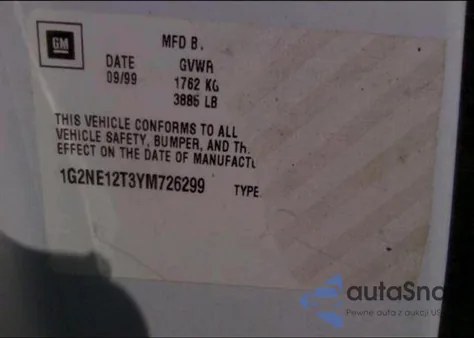 2000 Pontiac Grand Am Se z USA, uszkodzony, nr VIN 1G2NE12T3YM726299